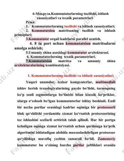 kommutatorlarning tuzilishi, ishlash xususiyatlari va texnik parametrlari — DOCX