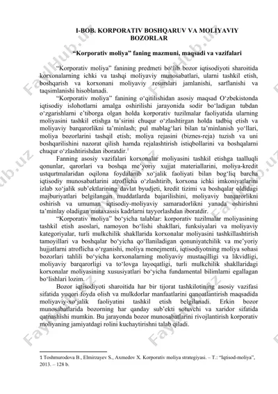 "korporativ boshqaruv va moliyaviy bozorlar" — DOCX