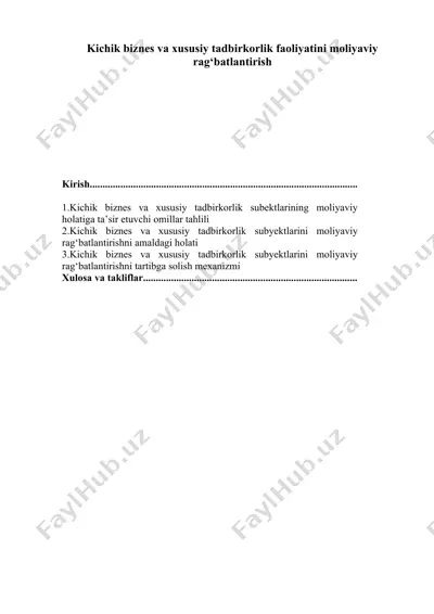 kichik biznes va xususiy tadbirkorlik faoliyatini moliyaviy rag‘batlantirish — DOCX
