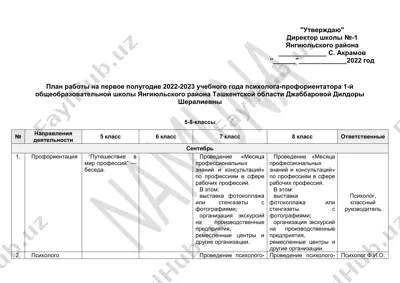 pлан работы на первое полугодие 2022-2023 учебного года психолога-профориентатора — DOCX