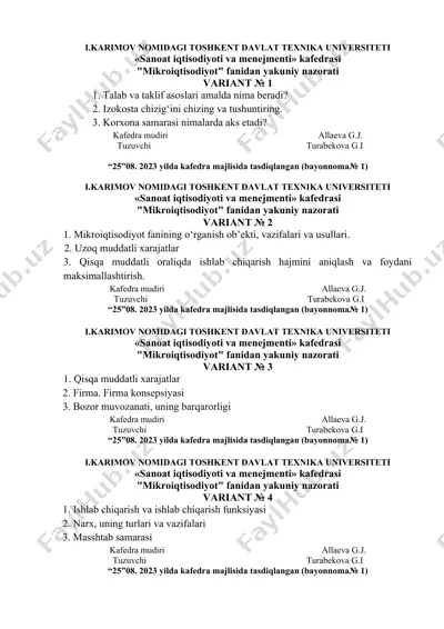 mikroiqtisodiyot nazorati — DOCX