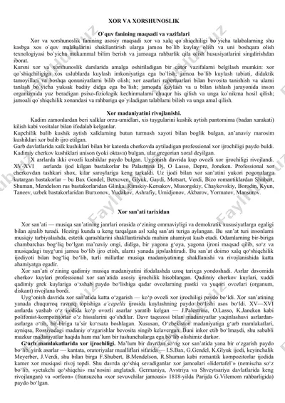 xor va xorshunoslik — DOC