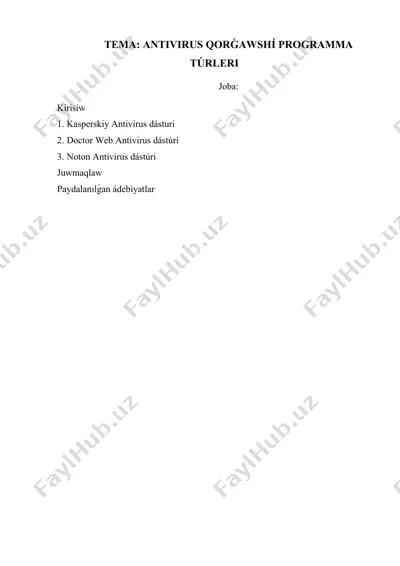 antivirus qorqawshi dasturlari — DOCX