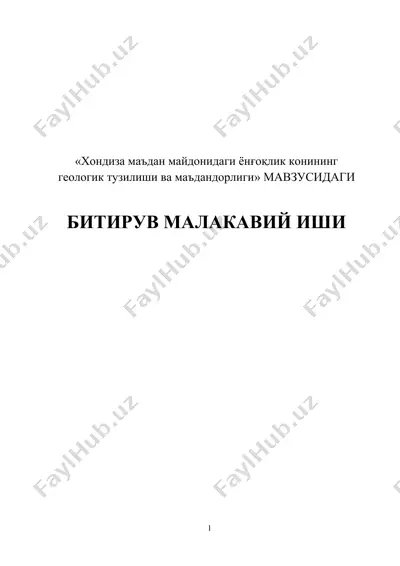 хондиза маъдан майдонидаги ёнғоқлик конининг геологик тузилиши ва маъдандорлиги — DOCX