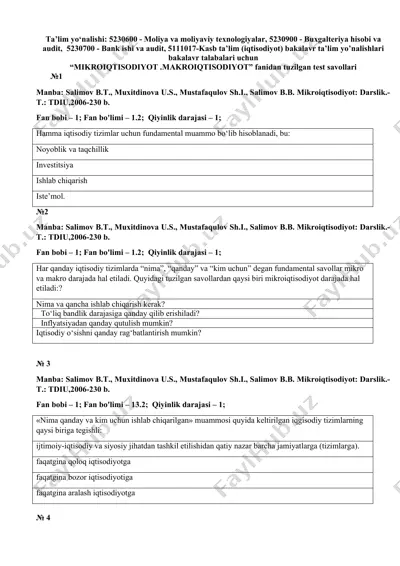 mikroiqtisodiyot .makroiqtisodiyot fanidan tuzilgan test savollari — DOCX