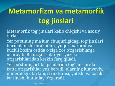 metamorfizm va metamorfik tog jinslari — PPT