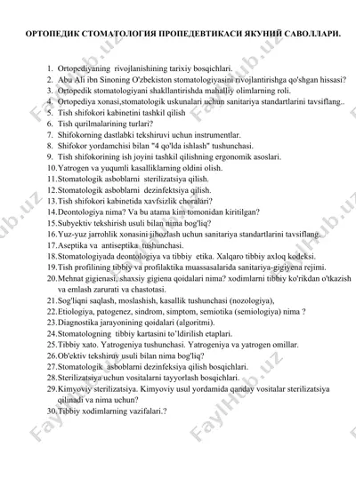 ortopedik stomatologiya propedevtikasi yakuniy savollari — DOCX