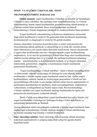 sinov va o'lchov uskunalari. sinov transformatorini darajalash — DOCX