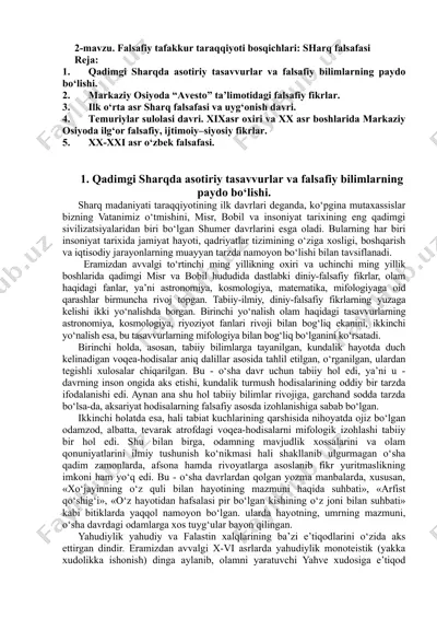 qadimgi sharqda asotiriy tasavvurlar va falsafiy bilimlarning paydo bo‘lishi — DOCX