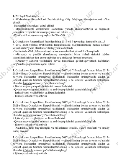 o‘zbekiston respublikasi prezidentining harakatlar strategiyasi — DOC