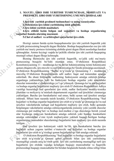 ijro ishi yuritish tushunchasi, mohiyati va predmeti. ijro ishi yuritishning umumiy qoidalari — DOCX