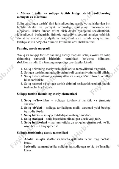 soliq va soliqqa tortish faniga kirish. soliqlarning mohiyati va mazmuni — DOCX
