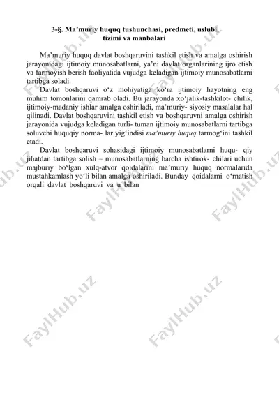 ma'muriy huquq tushunchasi, predmeti, uslubi, tizimi va manbalari — DOCX