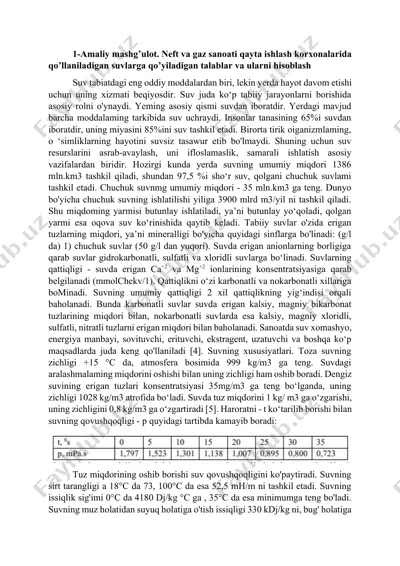 suv resurslarining tinimsizlantirilishi va ularni hisoblash — DOCX
