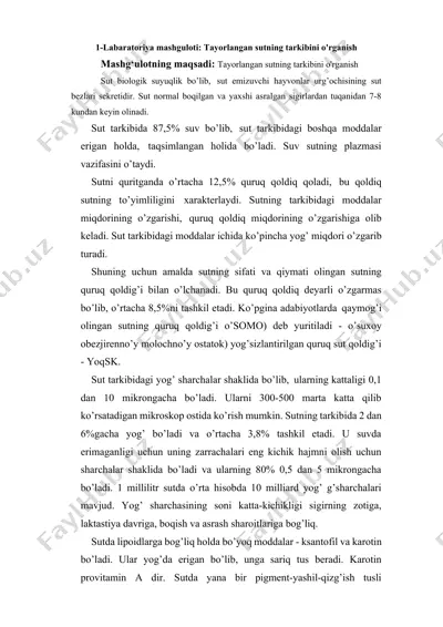 labaratoriya mashguloti: tayorlangan sutning tarkibini o'rganish — DOCX
