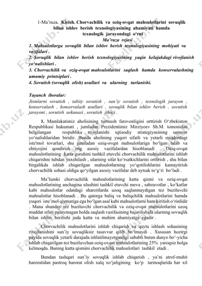 sovuqlik bilan ishlov berish texnologiyasi — DOCX
