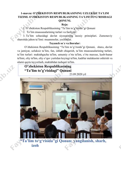 o’zbekiston respublikasining “ta’lim to’g’risida”gi qonuni — DOCX