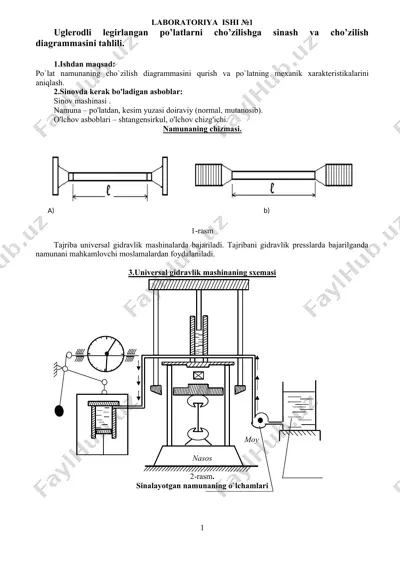uglerodli legirlangan po’latlarni cho’zilishga sinash va cho’zilish diagrammasini tahlili — DOCX