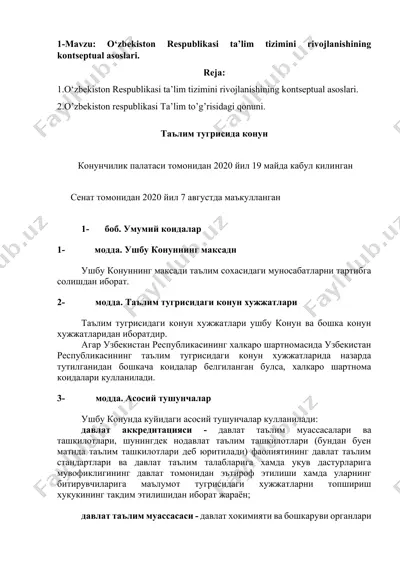 o‘zbekiston respublikasi ta’lim tizimini rivojlanishining kontseptual asoslari — DOCX