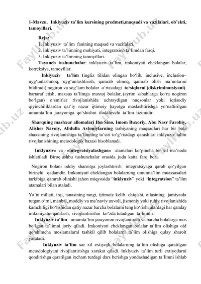 inklyuziv ta’lim fanining maqsadi, mohiyati va tamoyillari — DOCX