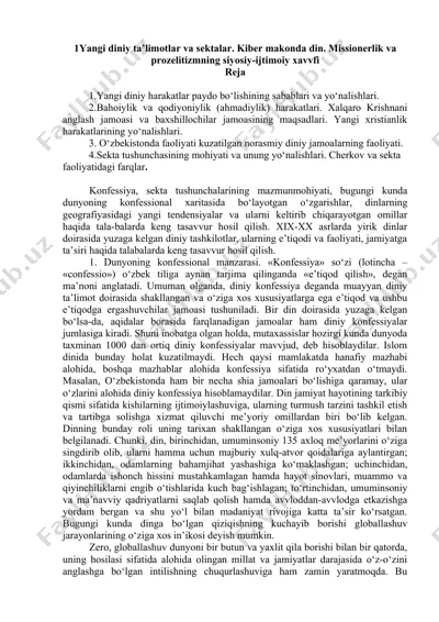 yangi diniy ta'limotlar va sektalar — DOC
