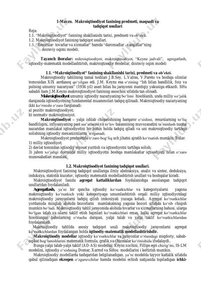 makroiqtisodiyot fanining predmeti va tadqiqot usullari — PDF