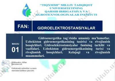 gidrotexnik inshootlari va nasos stansialari kafidrasiqituvchsi — PPT