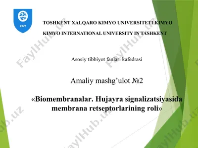 biomembranalar. hujayra signalizatsiyasi da membrana reseptorlarining roli — PPTX