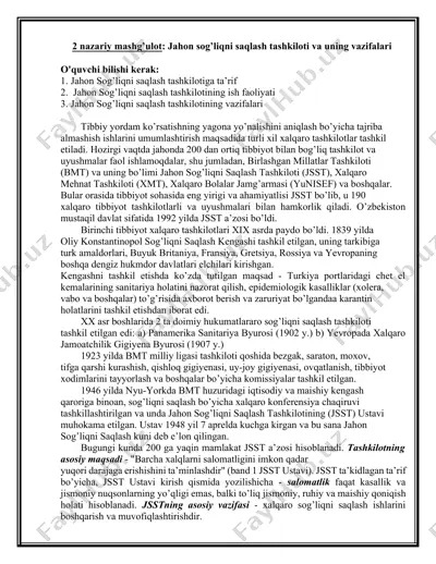 jahon sog’liqni saqlash tashkiloti va uning vazifalari — DOCX