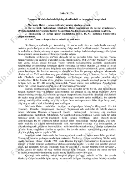 o‘zbek davlatchiligining shakllanishi va taraqqiyot bosqichlari — DOC