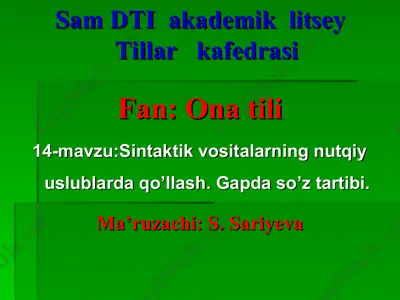 sintaktik vositalarning nutqiy uslublarda qo’llash — PPT