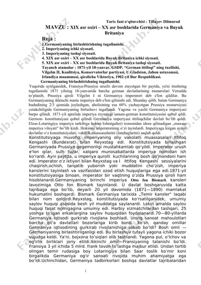 xix asr oxiri – xx asr boshlarida germaniya va buyuk britaniya — DOCX