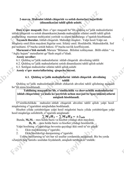 mahsulot ishlab chiqarish va sotish dasturlari bajarilishi (dinamikasi)ni tahlil qilish uslubi — DOCX