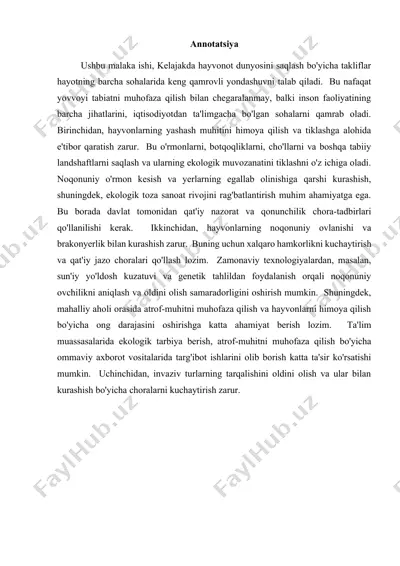 kelajakda hayvonot dunyosini saqlash bo'yicha takliflar — DOCX