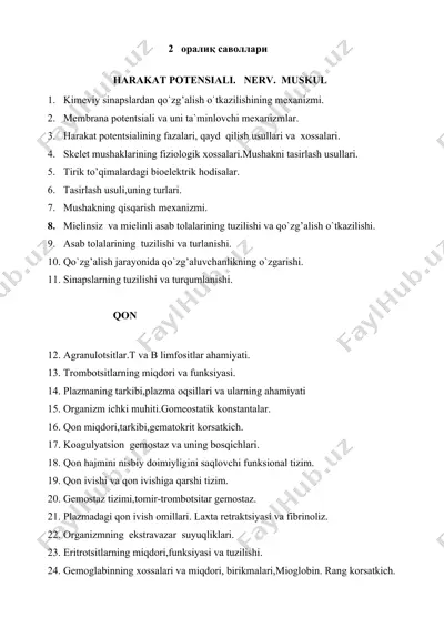 harakat potensiali va qonning fiziologiyasi — DOCX