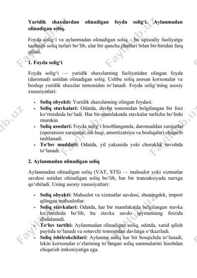 foyda solig‘i va aylanmadan olinadigan soliq — DOCX