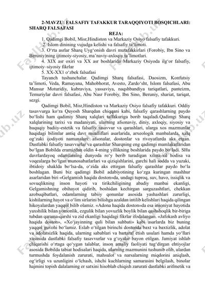 falsafiy tafakkur taraqqiyoti bosqichlari: sharq falsafasi — DOCX