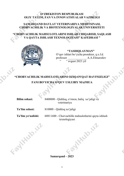 "chorvachilik mahsulotlarini oziq-ovqat havfsizligi" — DOCX