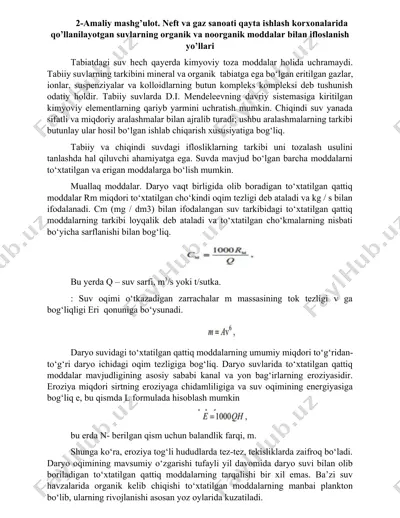 suvlar organik va noorganik moddalar bilan ifloslanish yo’llari — DOCX
