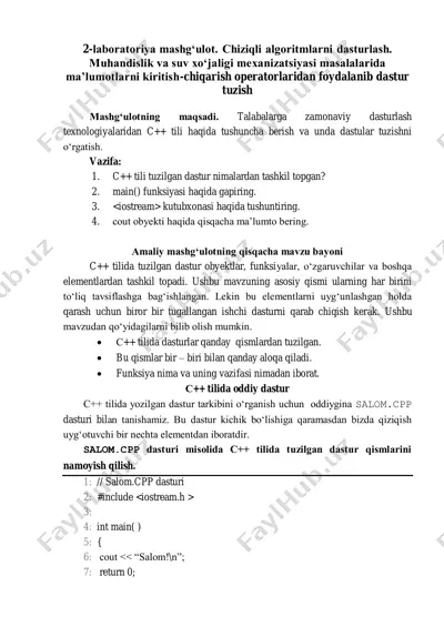 c++ tilida dasturlash mashg‘uloti — PDF