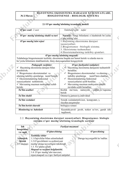 hayotning ekosistema darajasi xususiyatlari — DOCX