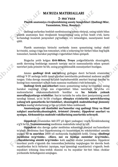 plastik anatomiya rivojlanishining asosiy bosqichlari — DOCX