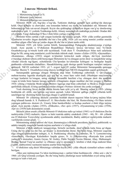 mirtemir lirikasi — DOCX