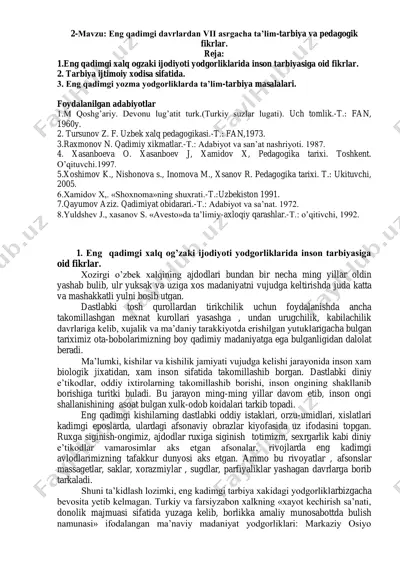 eng qadimgi xalq og'zaki ijodiyoti yodgorliklarida inson tarbiyasiga oid fikrlar — PDF