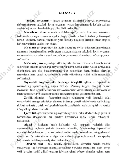 yuridik javobgarlik, mansabdor shaxs, maʼmuriy javobgarlik, maʼmuriy jazo, saylovoldi targʻibot olib borishga toʻsqinlik qilish, zoʻrlik ishlatish — DOCX
