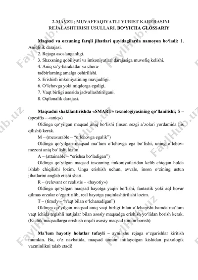 muvaffaqiyatli yurist kariyerasini rejlashtirish usullari. bo‘yicha glossariy — DOCX