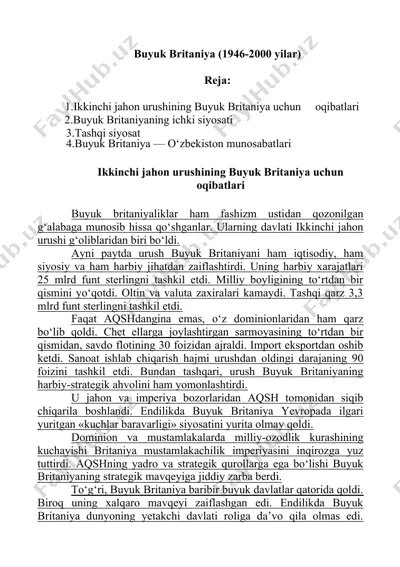ikkinchi jahon urushining buyuk britaniya uchun oqibatlari — DOCX