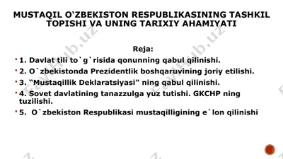 o‘zbekiston respublikasining tashkil topishi va uning tarixiy ahamiyati — PPTX