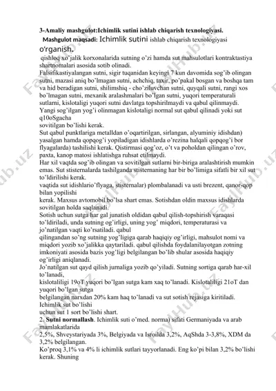 ichimlik sutini ishlab chiqarish texnologiyasi — DOCX