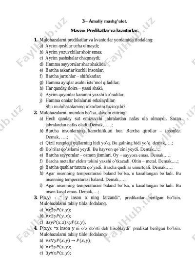 predikatlar va kvantorlar — PDF
